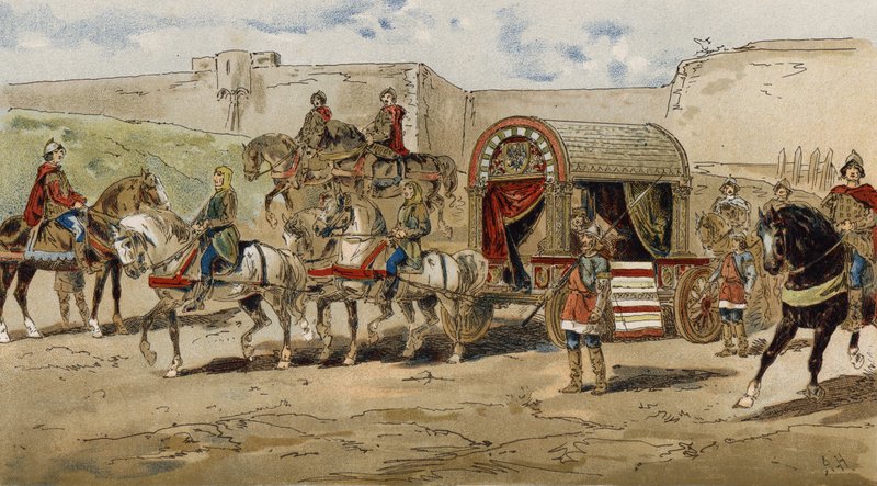 Transporte de um príncipe franco da época de Carlos Magno, século IX de Armand Jean Heins
