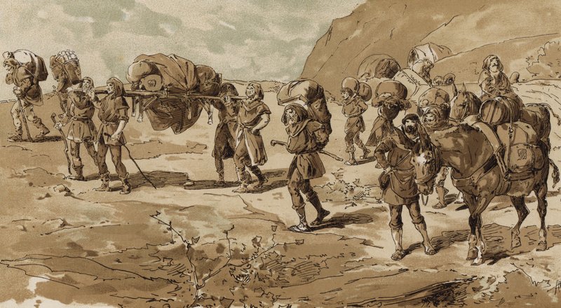 Lixo, portadores e mulas carregadas, época das Cruzadas, século XI de Armand Jean Heins
