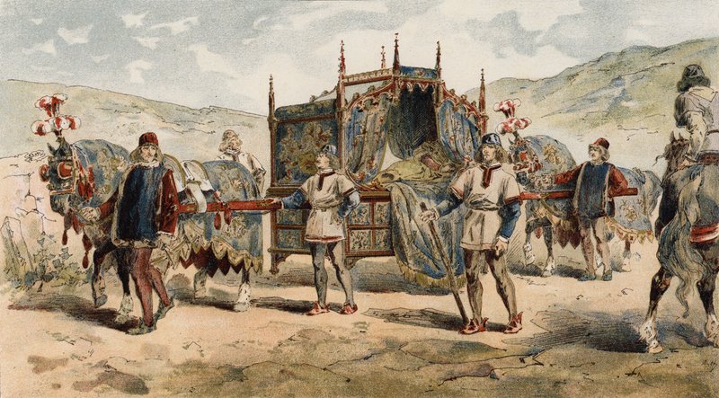 Ninhada de um chatelaine, época dos duques da Borgonha, do século XV de Armand Jean Heins