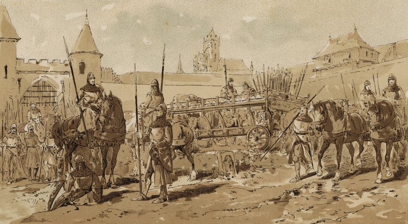 Vagão militar e cavalaria, século 13 de Armand Jean Heins