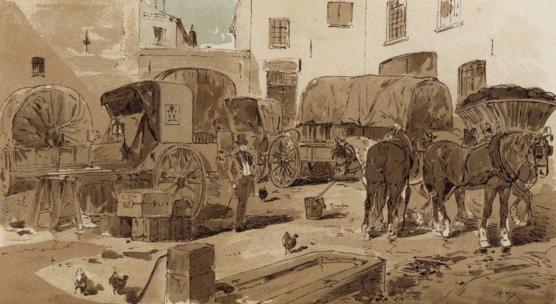 Treinador Royal Dutch Mail, cabriolet, vagão de vinho e vagão de carvão, século XIX de Armand Jean Heins