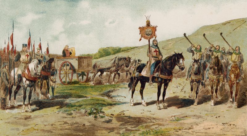 Biga de guerra e sopradores lituus, época das cruzadas, século XI de Armand Jean Heins