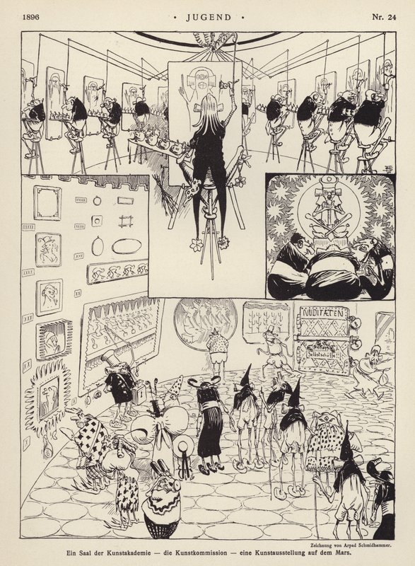 Uma Sala da Academia de Arte; a Comissão de Arte; uma Exposição de Arte em Marte (litho) de Arpad Schmidhammer
