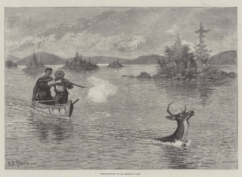 Deer-Shooting em um lago americano de Arthur Burdett Frost