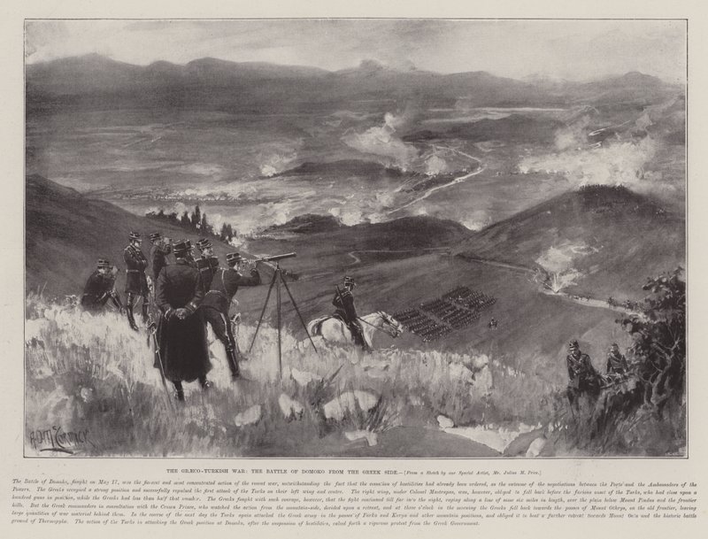 A guerra greco-turca, a batalha de Domoko do lado grego de Arthur David McCormick