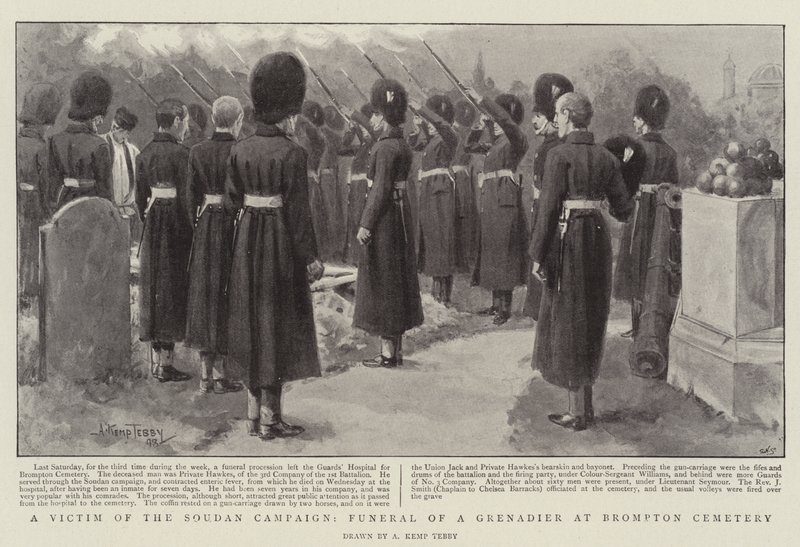 Uma vítima da campanha do Sudão, funeral de um granadeiro no cemitério de Brompton de Arthur Kemp Tebby