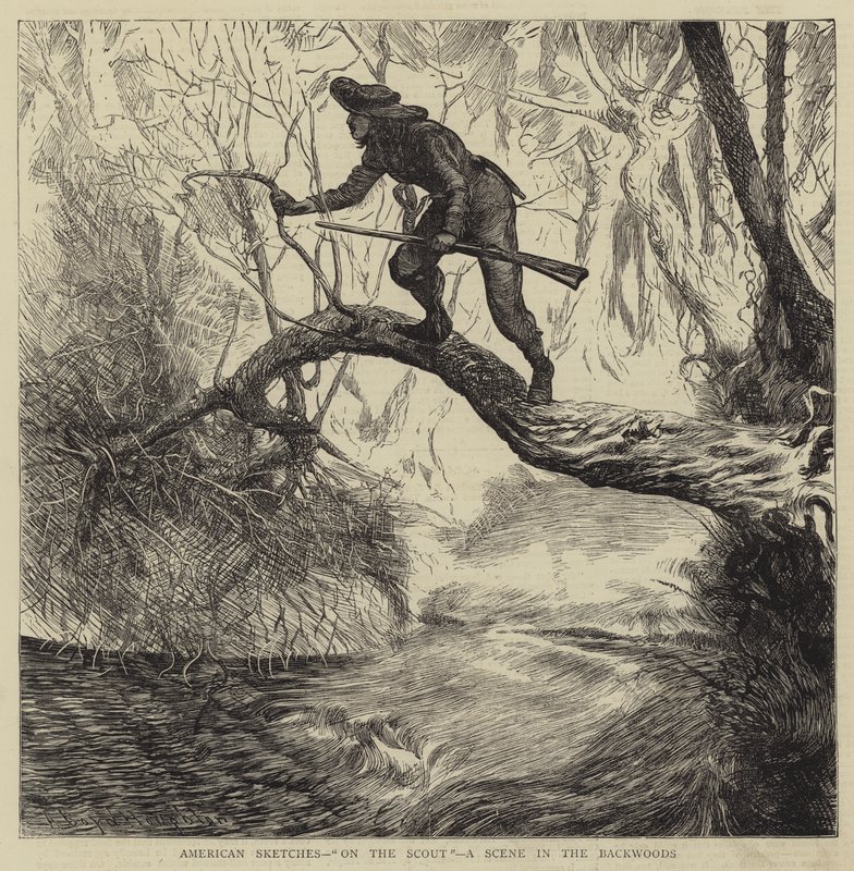 Esboços americanos, no Scout, uma cena no Backwoods de Arthur Boyd Houghton