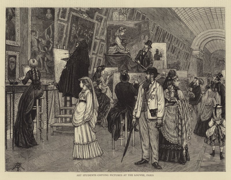 Estudantes de arte copiando fotos no Louvre, Paris de Arthur Boyd Houghton