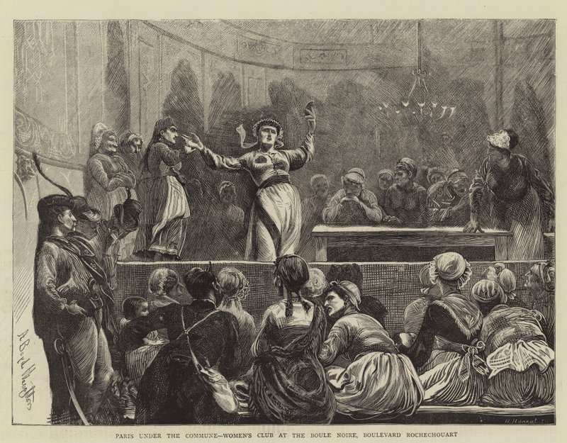 Paris sob a comuna, o clube das mulheres em Boule Noire Boulevard Rochechouart de Arthur Boyd Houghton