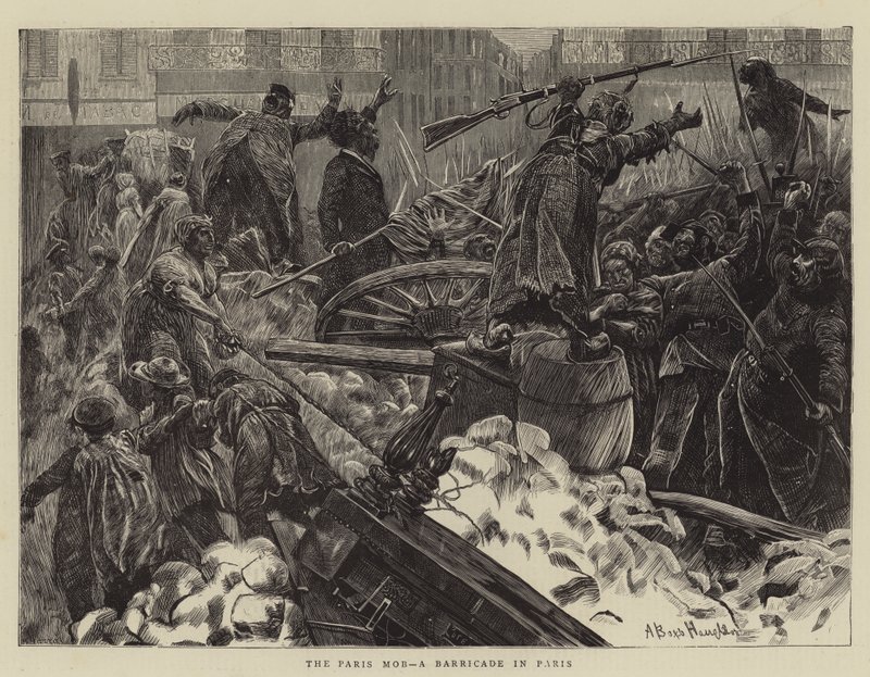 A multidão de Paris, uma barricada em Paris de Arthur Boyd Houghton