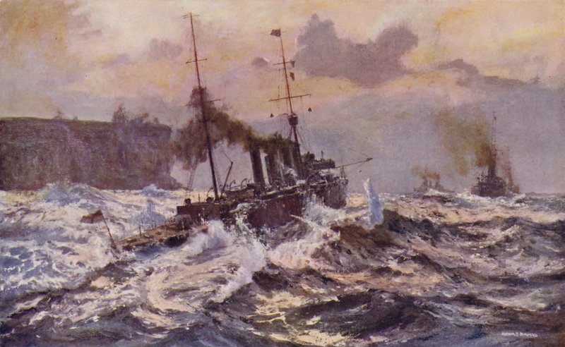 Navios de guerra da marinha australiana saindo do porto de Sydney (lito colorido) de Arthur C. Burgess