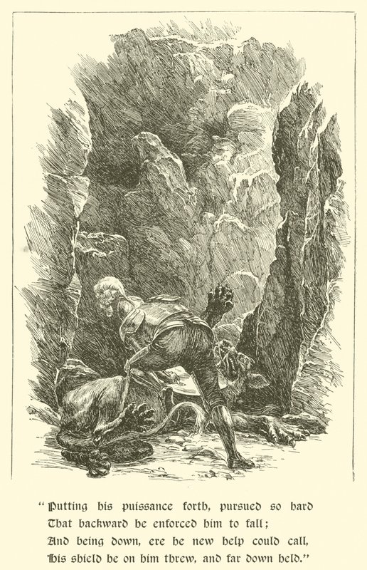 Sir Calidore, Cavaleiro de Cortesia, Besta com Mil Línguas (gravura) de Arthur George Walker