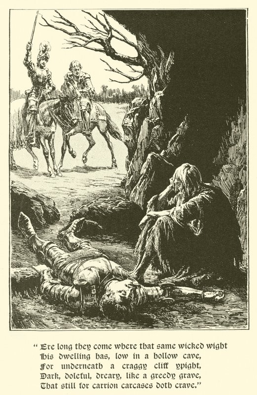 O Cavaleiro da Cruz Vermelha, Na Caverna do Desespero (gravura) de Arthur George Walker