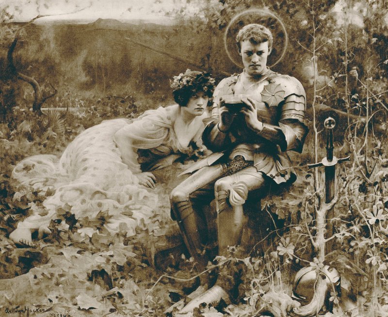 A tentação de Sir Percival (fotogravura) de Arthur Hacker