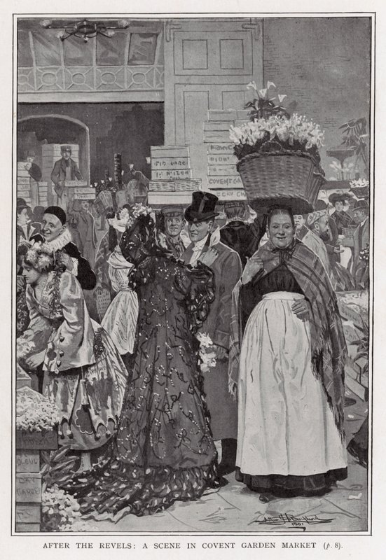 Depois das comemorações - uma cena no Covent Garden Market de Arthur Herbert Buckland