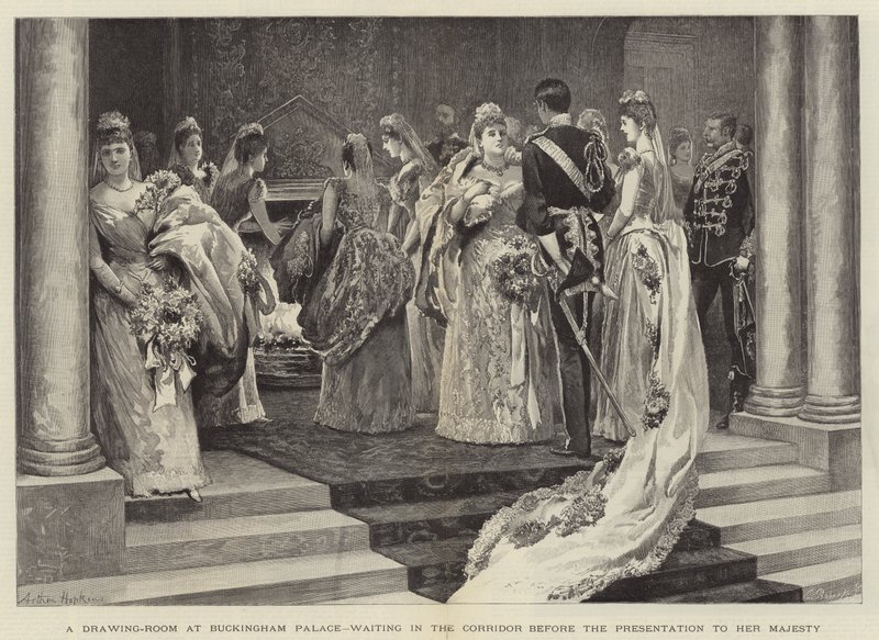 Uma sala de desenho no Palácio de Buckingham, esperando no corredor antes da apresentação a Sua Majestade de Arthur Hopkins