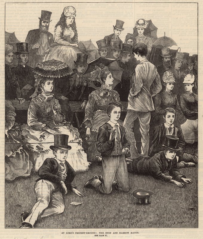 No campo de críquete do Senhor, o Eton e o Harrow combinam (gravura) de Arthur Hopkins