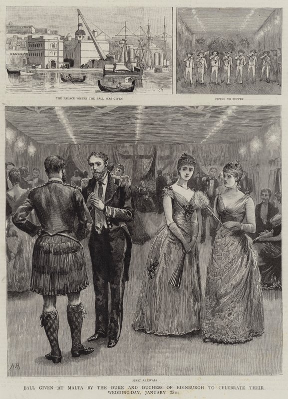 Bola dada em Malta pelo duque e a duquesa de Edimburgo para comemorar seu dia de casamento, 25 de janeiro de Arthur Hopkins