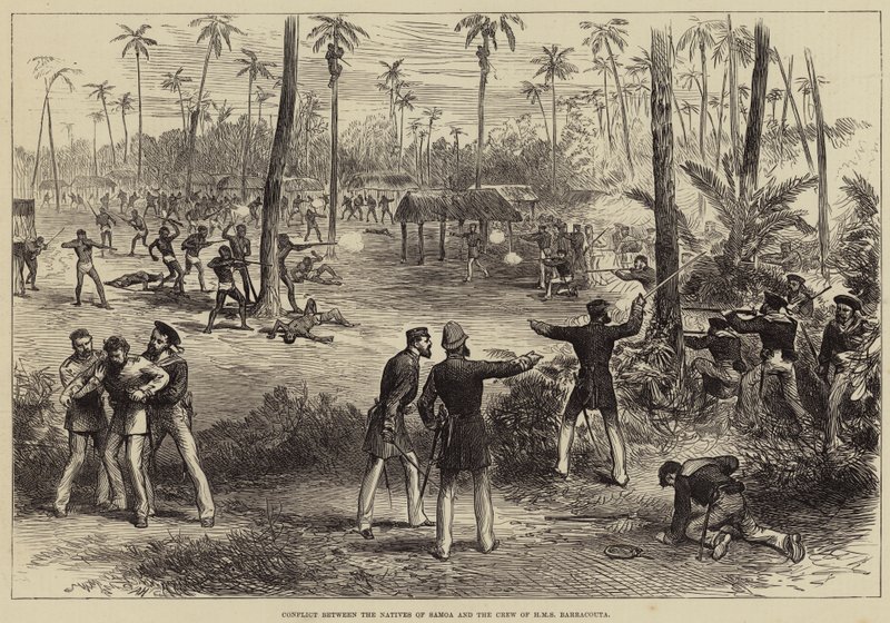 Conflito entre os nativos de Samoa e a tripulação do HMS Barracouta de Arthur Hopkins