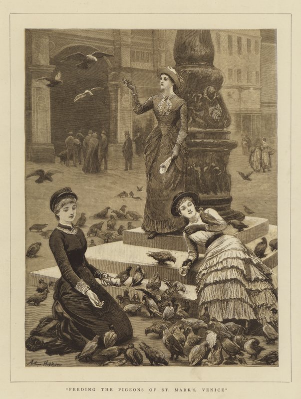 Alimentando os pombos de São Marcos, Veneza de Arthur Hopkins