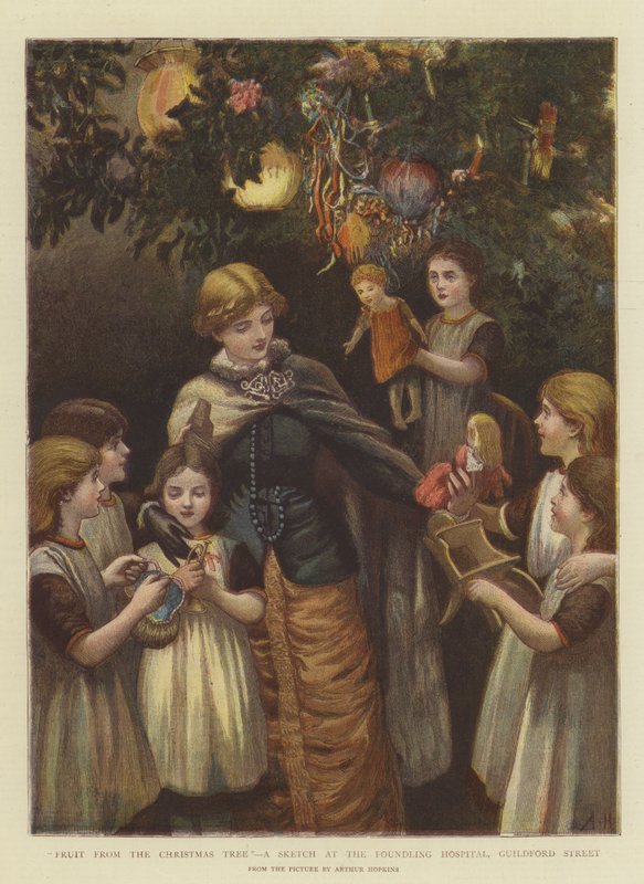 Fruto da Árvore de Natal, um esboço no Foundling Hospital, Guildford Street (chromolitho) de Arthur Hopkins
