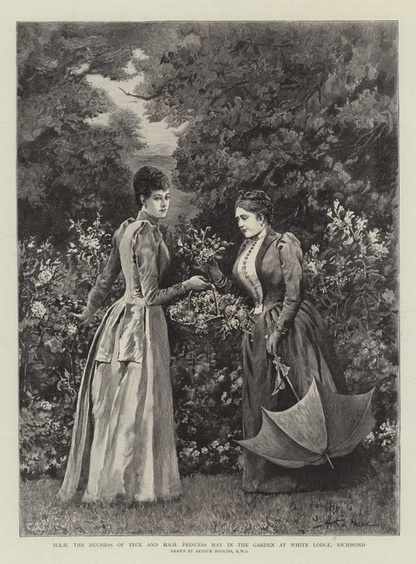 SAR a Duquesa de Teck e HSH Princesa May no jardim em White Lodge, Richmond de Arthur Hopkins
