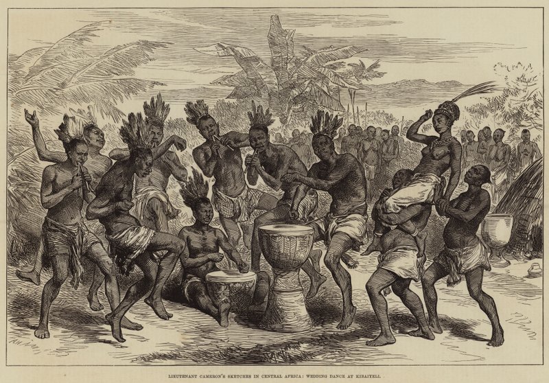 Esboços do tenente Cameron na África Central, Wedding Dance na Kibaiyeli de Arthur Hopkins