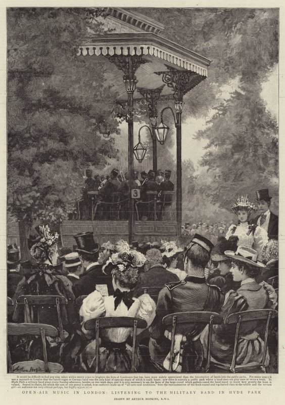 Música ao ar livre em Londres, ouvindo a banda militar no Hyde Park de Arthur Hopkins