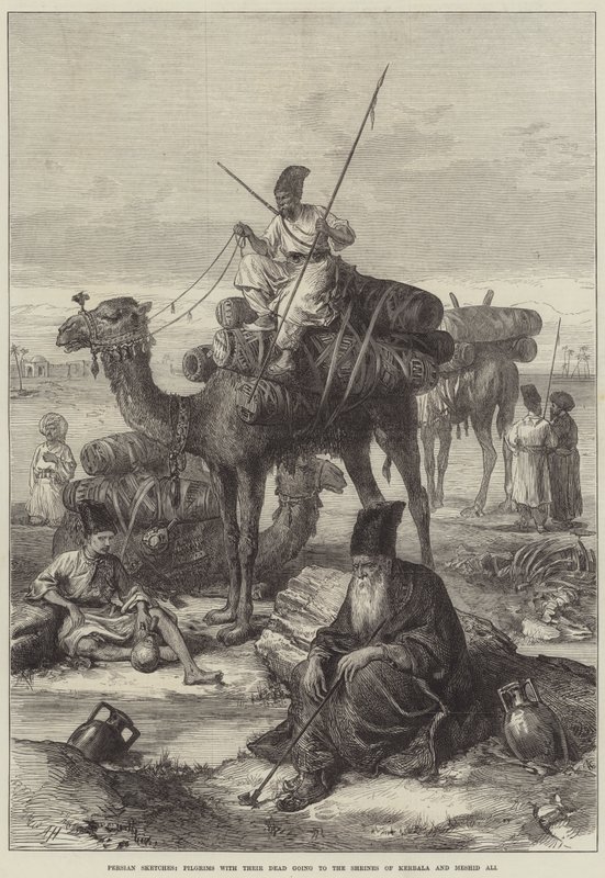 Esboços persas, peregrinos com seus mortos indo para os santuários de Kerbala e Meshid Ali de Arthur Hopkins