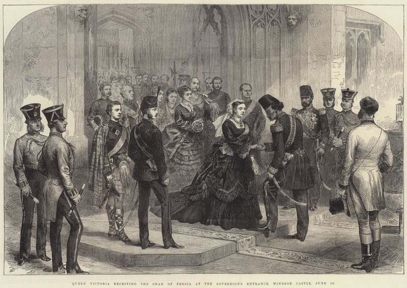Rainha Vitória recebendo o Xá da Pérsia na Entrada do Soberano, Castelo de Windsor, 20 de junho de Arthur Hopkins