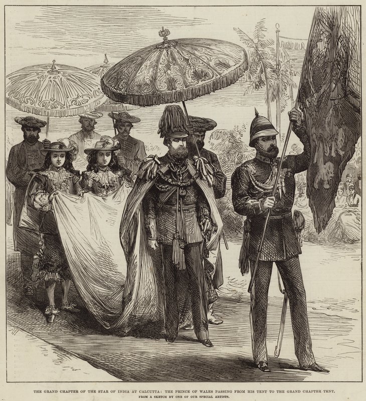 O Grande Capítulo da Estrela da Índia em Calcutá, o Príncipe de Gales passando de sua Tenda para a Tenda do Grande Capítulo de Arthur Hopkins