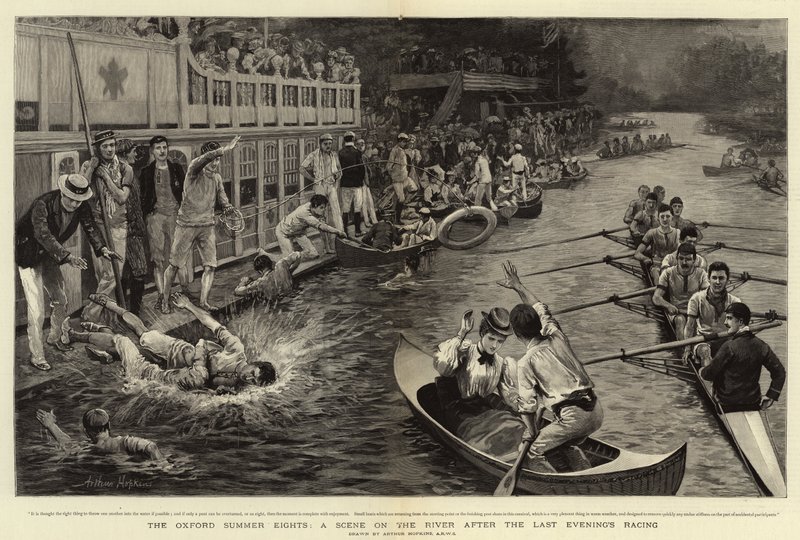 O Oxford Summer Eights, uma cena no rio após a corrida da noite passada de Arthur Hopkins
