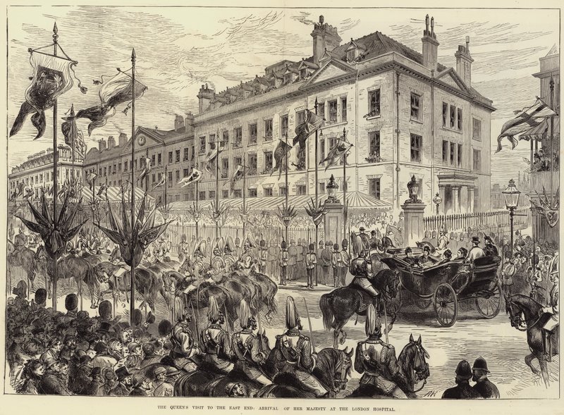 Visita da Rainha ao East End, chegada de Sua Majestade no Hospital de Londres de Arthur Hopkins