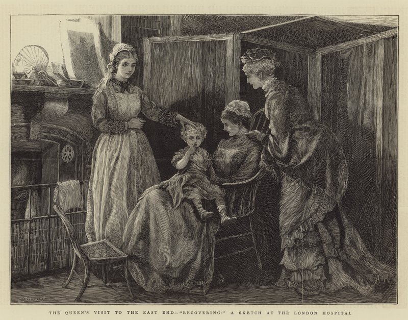 A visita da rainha ao East End, recuperando-se, um esboço no Hospital de Londres de Arthur Hopkins