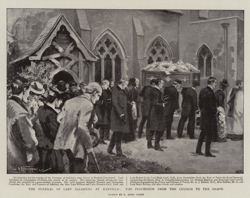 O Funeral da Senhora Salisbury em Hatfield, a Procissão da Igreja até ao Grave (litho) de Arthur Kemp Tebby