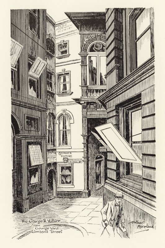 O George e o Abutre de George Yard, Lombard Street (litografia) de Arthur Moreland