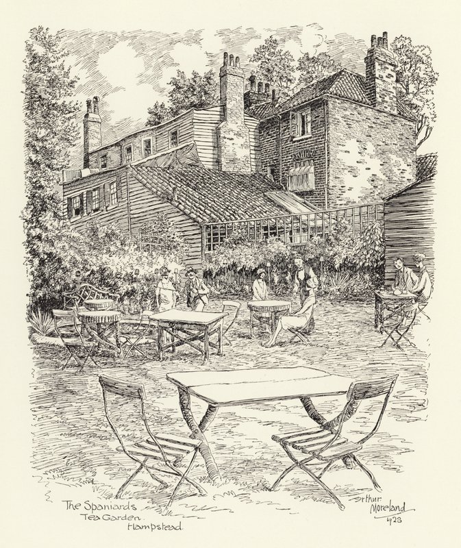 Jardim de chá dos espanhóis, Hampstead (litografia) de Arthur Moreland