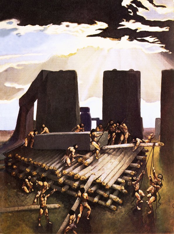 A construção de Stonehenge, imaginada em 1978 de Arthur Ranson