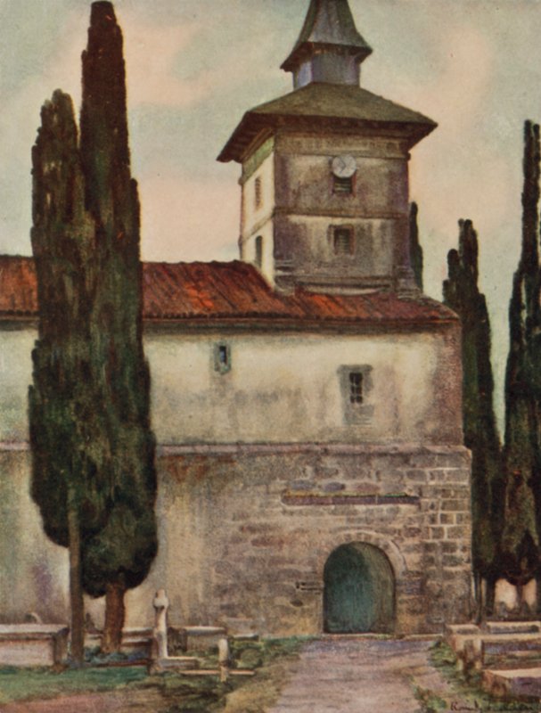 País Basco: Igreja em Itxassou (cor litho) de Arthur Romilly Fedden