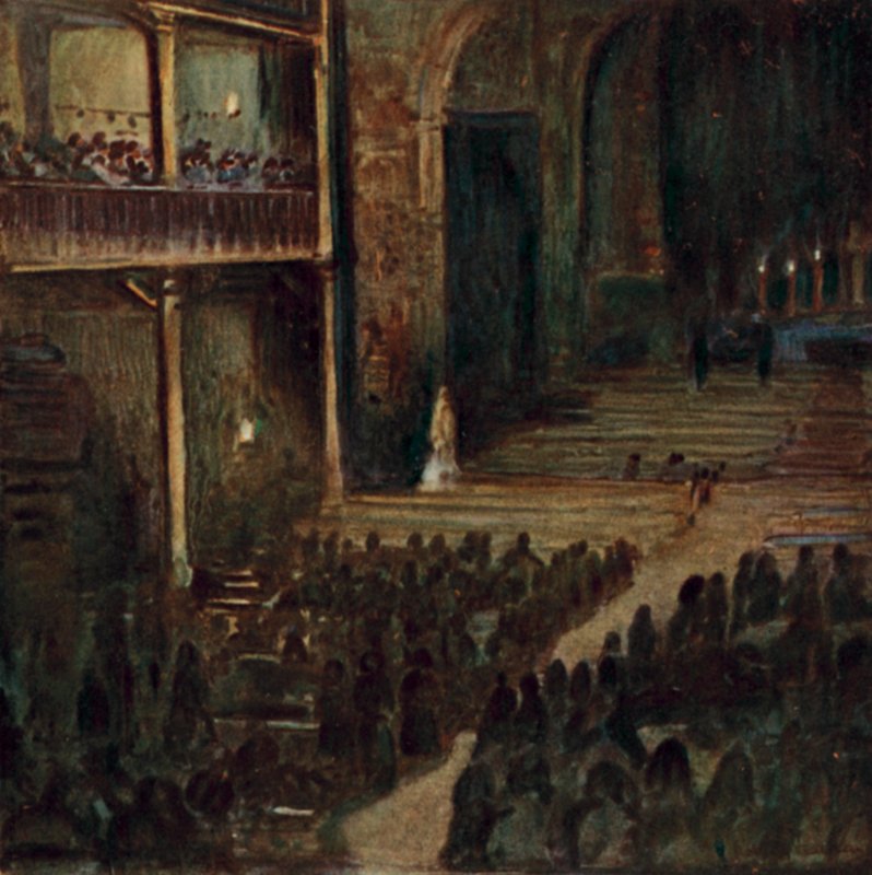 País Basco: Noite de Sexta-feira Santa, Igreja de São João Batista, São João de Luz (cor litho) de Arthur Romilly Fedden