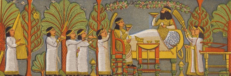 Cena de banquete assírio (litografia a cores) de Assyrian