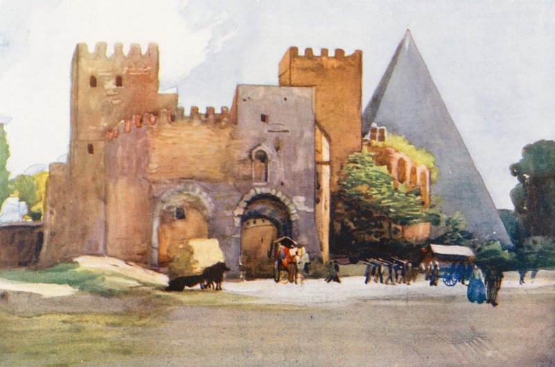 Roma: Porta de S. Paulo (litografia a cores) de Aubrey Waterfield