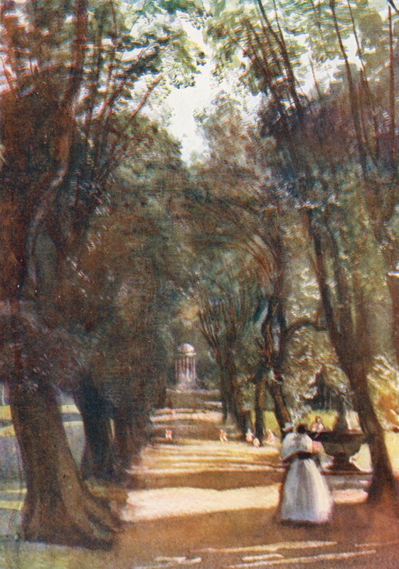 Roma: Avenida Ilex na Villa Borghese (litografia a cores) de Aubrey Waterfield