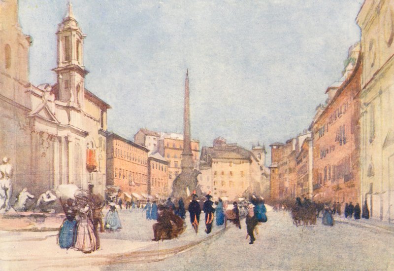 Roma: Piazza Navona (litografia a cores) de Aubrey Waterfield