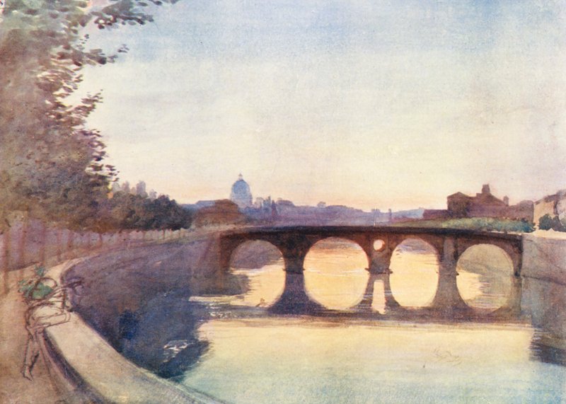 Roma: Ponte Sisto (litografia a cores) de Aubrey Waterfield