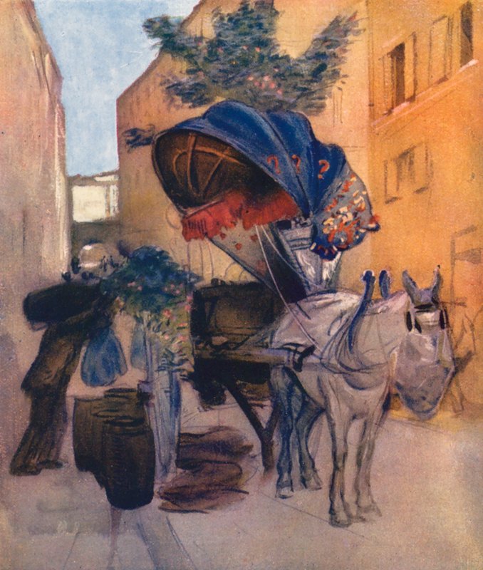 Roma: Carro de vinho romano (litografia a cores) de Aubrey Waterfield