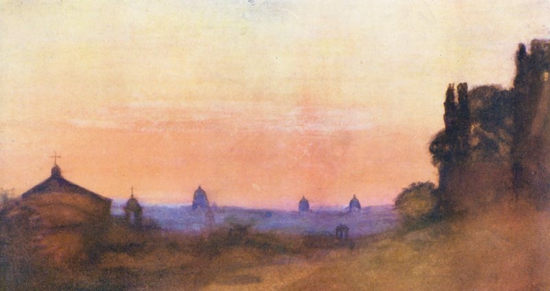 Roma: Vista do Palatino (litografia a cores) de Aubrey Waterfield