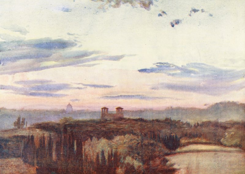 Roma: Villa Medici e Cúpula de S. Pedro (litografia a cores) de Aubrey Waterfield