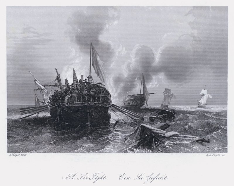 Um combate no mar (gravura) de Auguste Etienne Francois Mayer