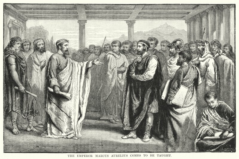 O Imperador Marcus Aurelius vem para ser ensinado (gravura) de Auguste Francois (after) Laby